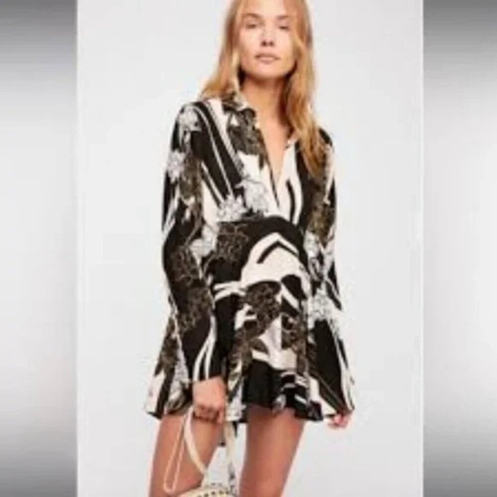 Free People Field of Flowers Floral Long Sleeve Mini Dress Size XS